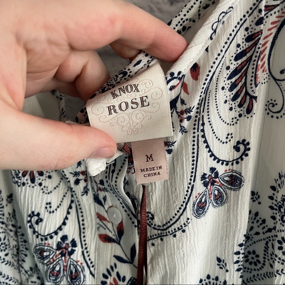 NEW WITH TAGS KNOX ROSE WOMENS WHITE BLUE PATTERN DRESS TIE WAIST MEDIUM M - Picture 6 of 6